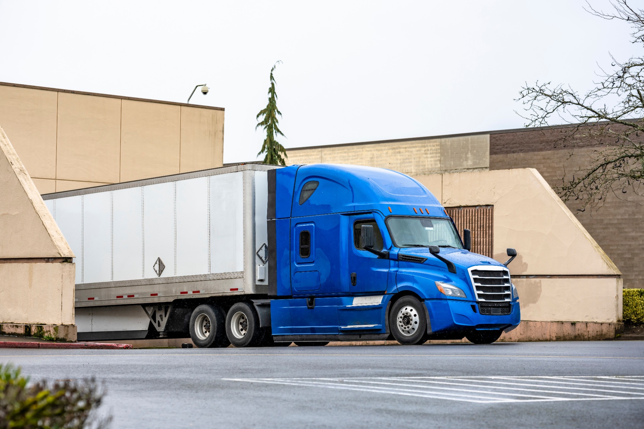 Blue truck in urban area